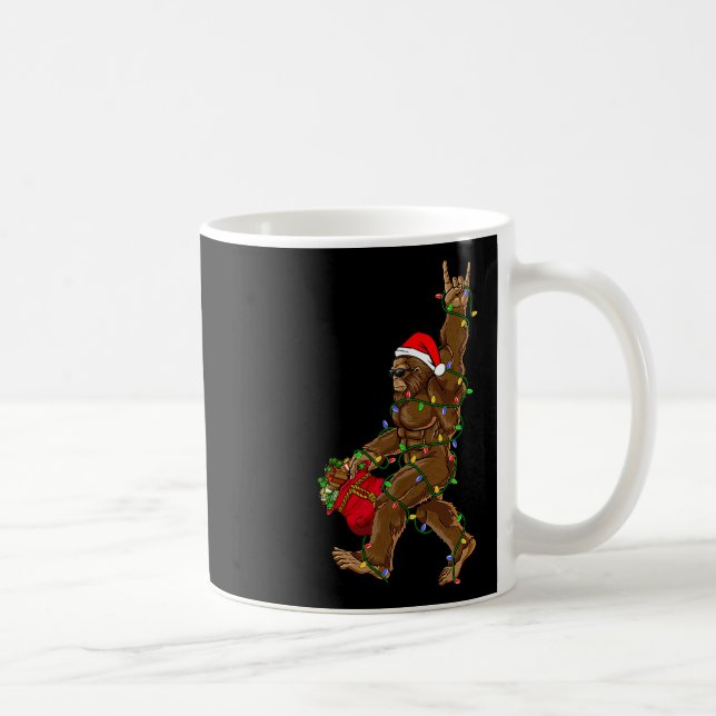 Taza De Café Navidades de Santa Bigfoot iluminan sasquatc graci (Derecha)