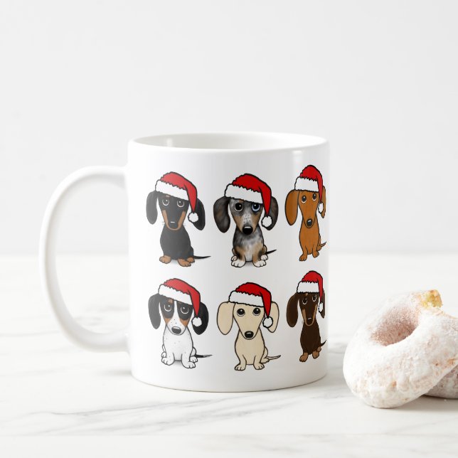 Taza De Café Navidades de Santa Dachshunds Cute Wiener (Con donut)