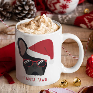 Taza De Café Navidades de Santa Paws Bulldog francés negro