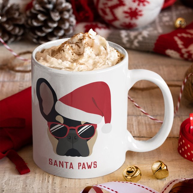 Taza De Café Navidades de Santa Paws Bulldog negro Tan francés (Subido por el creador)