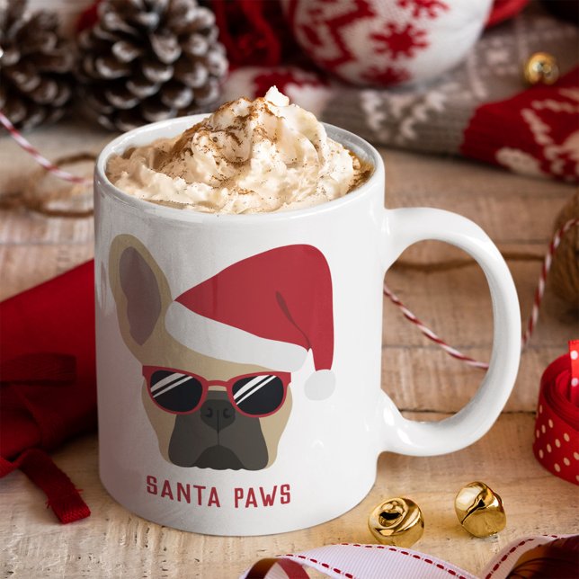 Taza De Café Navidades de Santa Paws encienden el Bulldog franc (Subido por el creador)