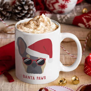 Taza De Café Navidades de Santa Paws Lilac Tan Bulldog francés