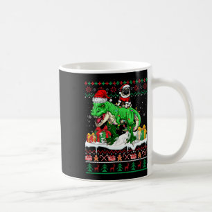 Taza De Café Navidades de Santa Pug Riding T-rex Sweater Lover