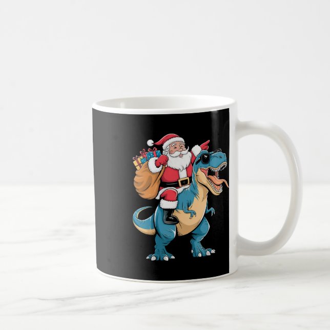 Taza De Café Navidades de Santa Riding Dinosaur T Rex Hombres G (Derecha)