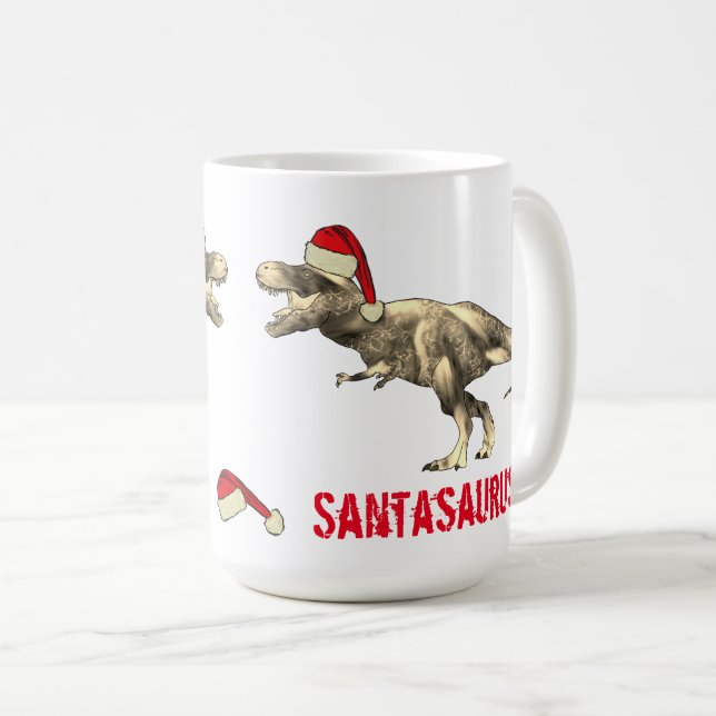 Taza De Café Navidades de Santa Saurus Dinosaur Scary T Rex Elf (Anverso derecho)