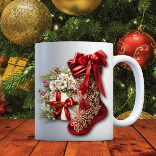 Taza De Café Navidades de satén rojos levantan regalos de vacac