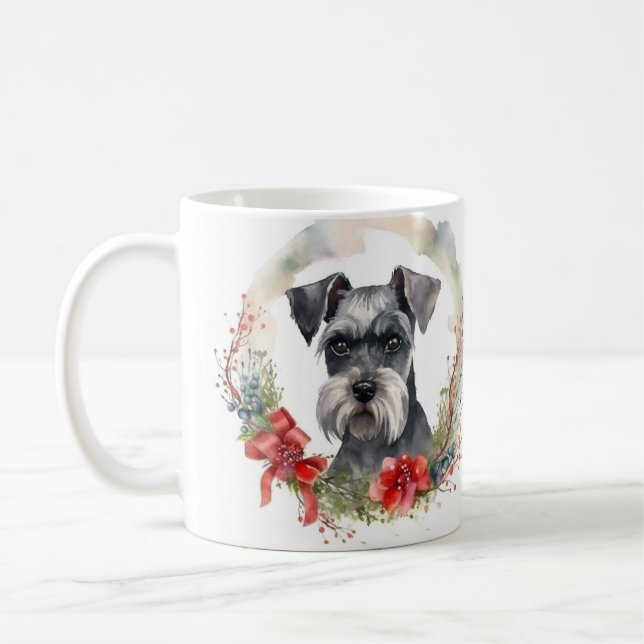 Taza De Café Navidades de Schnauzer Wreath Festimes Pup (Izquierda)