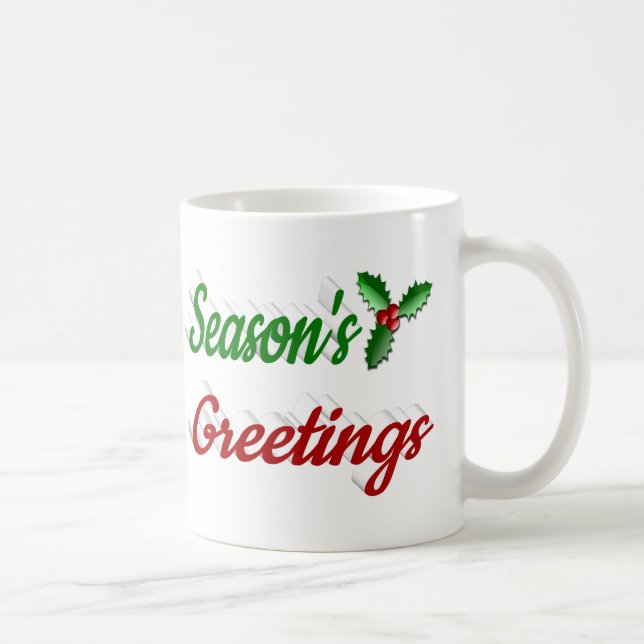 Taza De Café Navidades de Seasons Greetings Holly mitad script (Derecha)