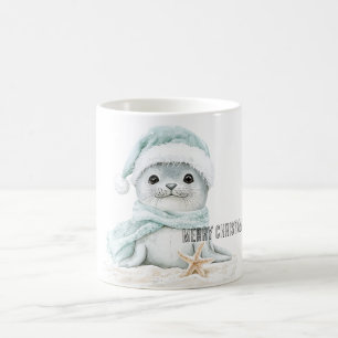 Taza De Café Navidades de sellos de sombrero azul blanco Santa