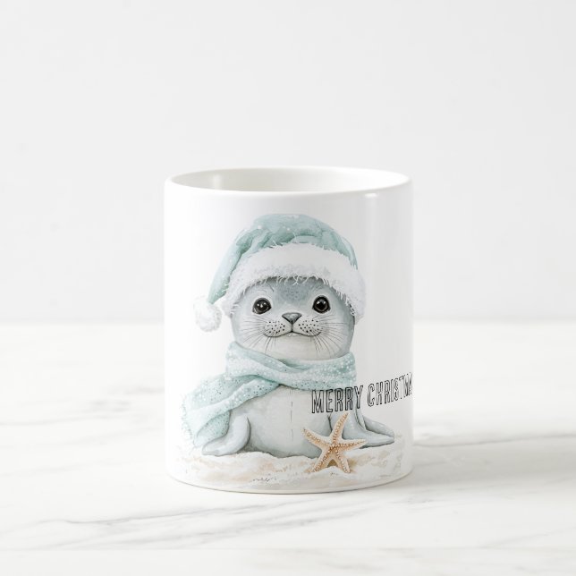 Taza De Café Navidades de sellos de sombrero azul blanco Santa  (Centro)