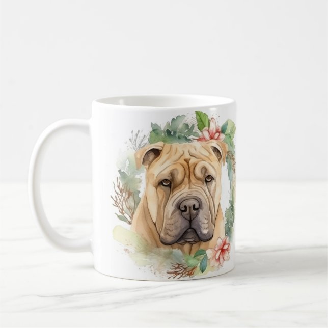 Taza De Café Navidades de Shar Pei Wreath Festimes Pup (Izquierda)