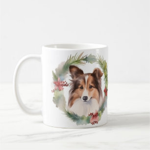 Taza De Café Navidades de Shetland Sheepdog Wreath Festimes Pup