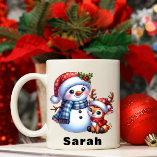 Taza De Café Navidades de Snowman y renos personalizados