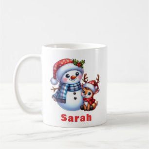 Taza De Café Navidades de Snowman y renos personalizados