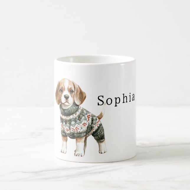 Taza De Café Navidades de suéter verde de perro (Centro)