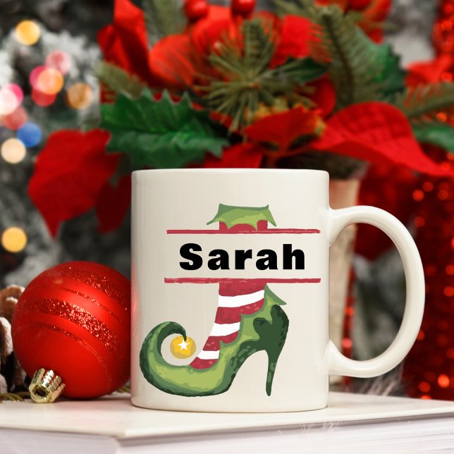Taza De Café Navidades de tacones altos de Elf personalizados (Personalized Elf Shoe High Heel Christmas Coffee Mug
)