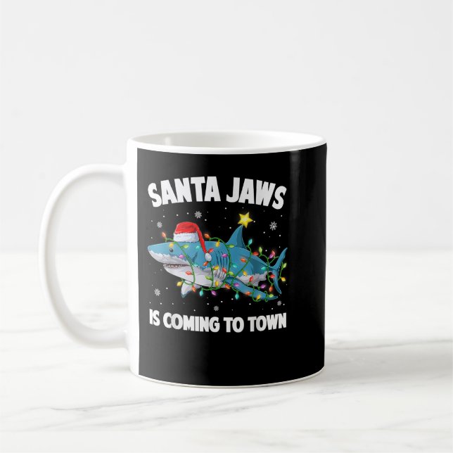 Taza De Café Navidades de tiburones de Santa Jaws encienden flo (Izquierda)