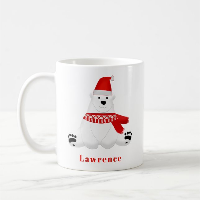 Taza De Café Navidades de vacaciones de oso polar rojo personal (Izquierda)
