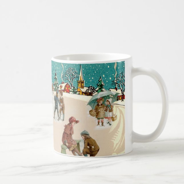 Taza De Café Navidades de vacaciones Escenario de la aldea de l (Derecha)