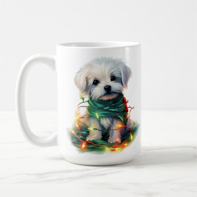 TAZA DE CAFÉ NAVIDADES DE VACACIONES PERRO BLANCO MALTESE (Izquierda)