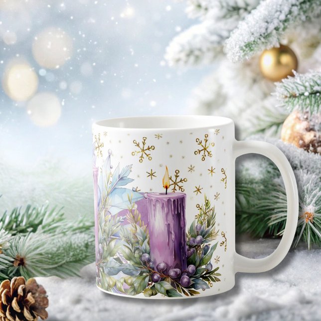 Taza De Café Navidades de velas moradas de algodón Mug (Subido por el creador)