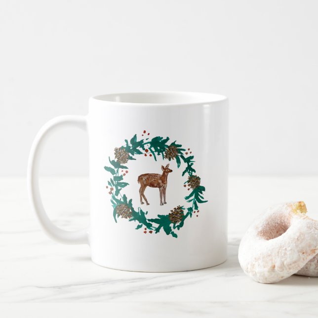 Taza De Café Navidades de venado bebé con pintura de flores (Con donut)