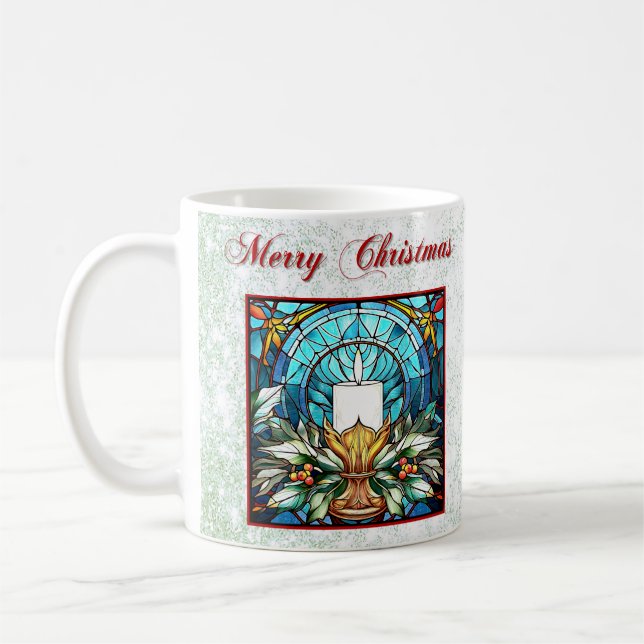 Taza De Café Navidades de vidrio templado Candle Holly Green Pu (Izquierda)