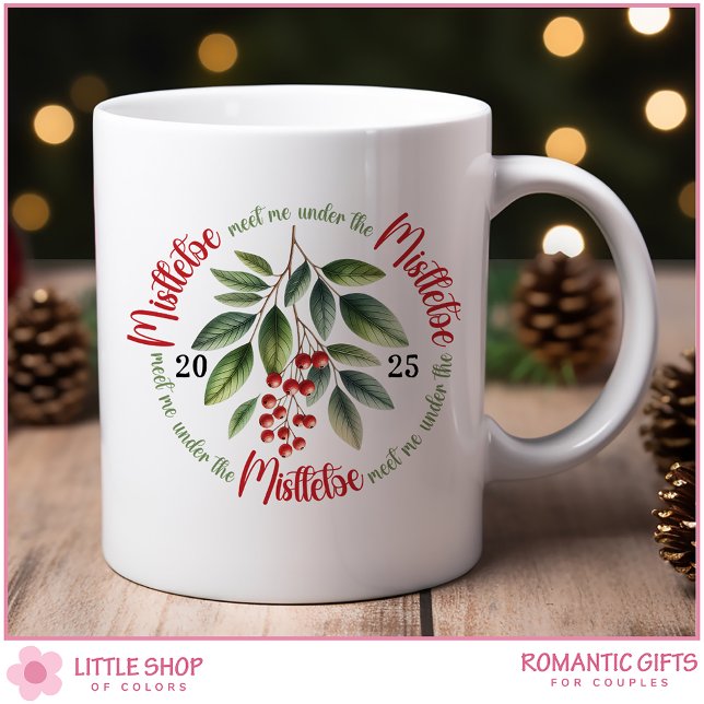 Taza De Café Navidades de Watercolor Holly Berries Mistletoe (Subido por el creador)