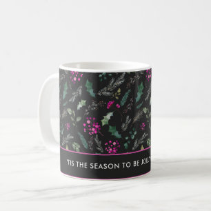 Taza De Café Navidades de Watercolor Pink Holly