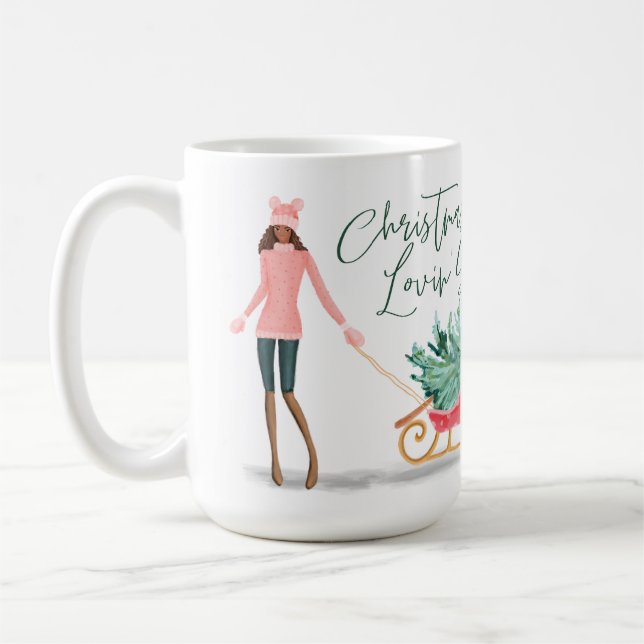 Taza De Café Navidades de Waterolor Chica de Lovin Pulling Slei (Izquierda)