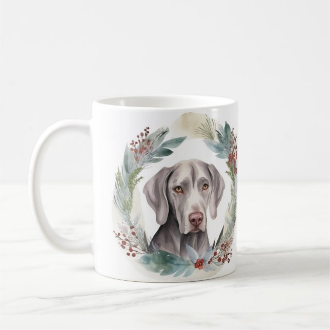 Taza De Café Navidades de Weimaraner Wreath Festive Pup (Izquierda)