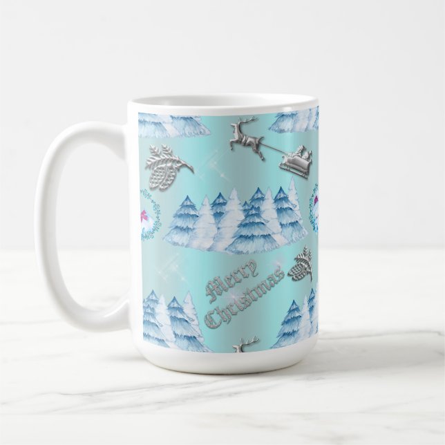 Taza De Café Navidades de Wonderland Silver y Blue Winter (Izquierda)