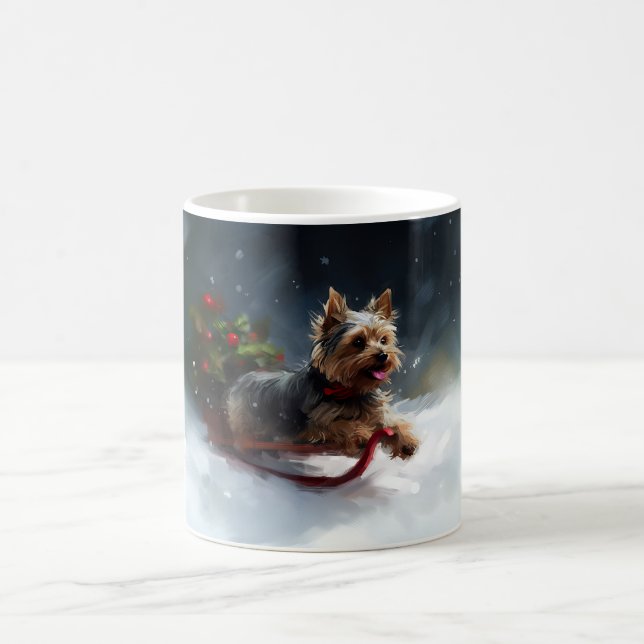 Taza De Café Navidades de Yorkshire Terrier en invierno (Centro)