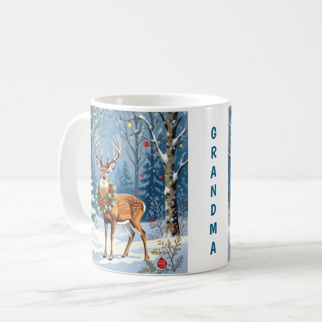 Taza De Café Navidades Deer Festive Winter Forest personalizada (Anverso izquierdo)