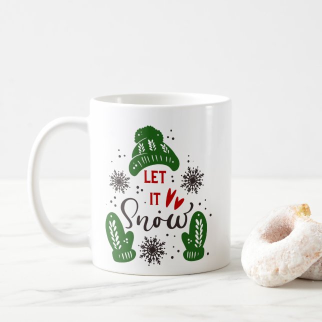 Taza De Café Navidades dejan que nieve, bruja verde roja (Con donut)