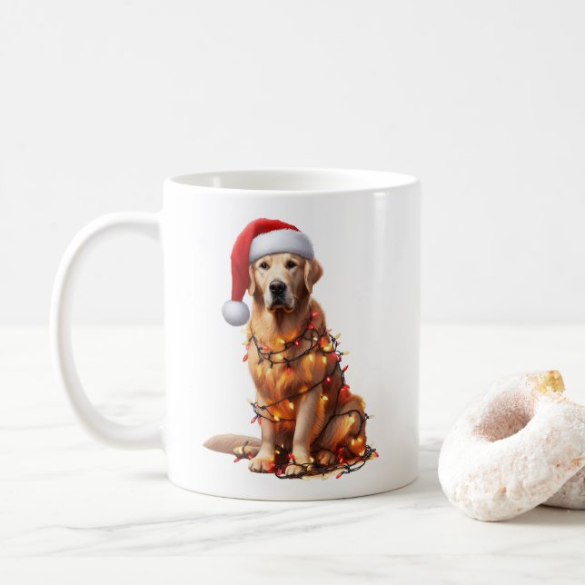 Taza De Café Navidades del Cachorro Golden Retriever (Con donut)