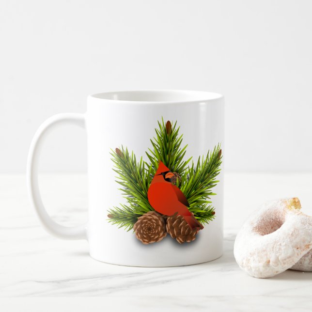 Taza De Café Navidades del cardenal y las pineconas Holiday Mug (Con donut)