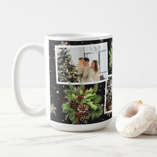 Taza De Café Navidades del Collage de fotos Botánico Negro