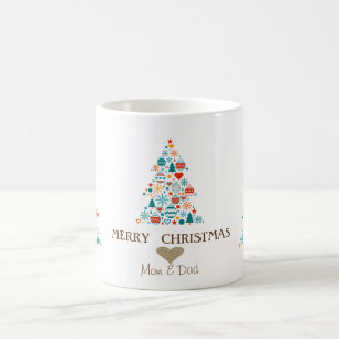 Taza De Café Navidades del corazón dorado, bolas coloridas de p