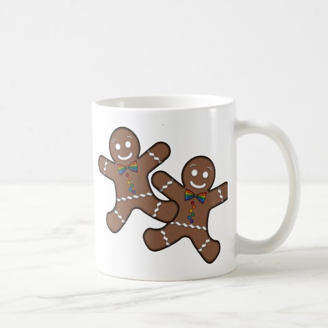 Taza De Café Navidades del Orgullo Gay Gingerbread Pareja Hombr (Derecha)