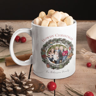 Taza De Café Navidades del país Wreath Family Photo