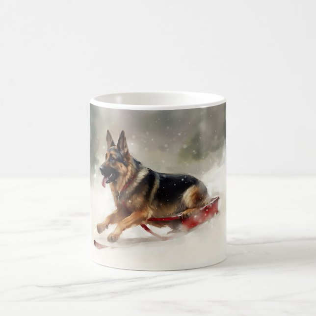 Taza De Café Navidades del Pastor Alemán nevan el invierno (Centro)