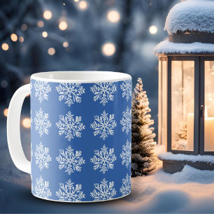 Taza De Café Navidades del patrón del copo de nieve blanco azul