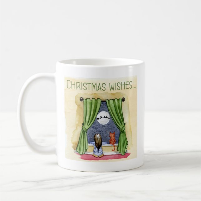 Taza De Café Navidades desean navidades infantiles y gatos gato (Izquierda)