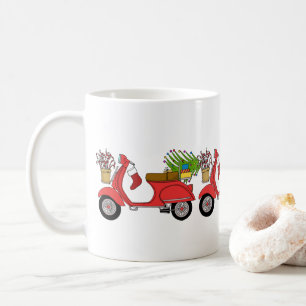 Taza De Café Navidades dibujados a mano scooter con regalos