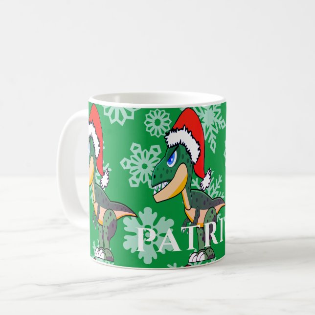 Taza De Café Navidades Dinosaurios Cute Niños Verdes Chocolate  (Anverso izquierdo)