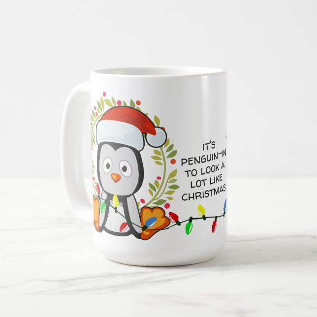 Taza De Café Navidades divertidos cantan pun pingüino (Anverso izquierdo)
