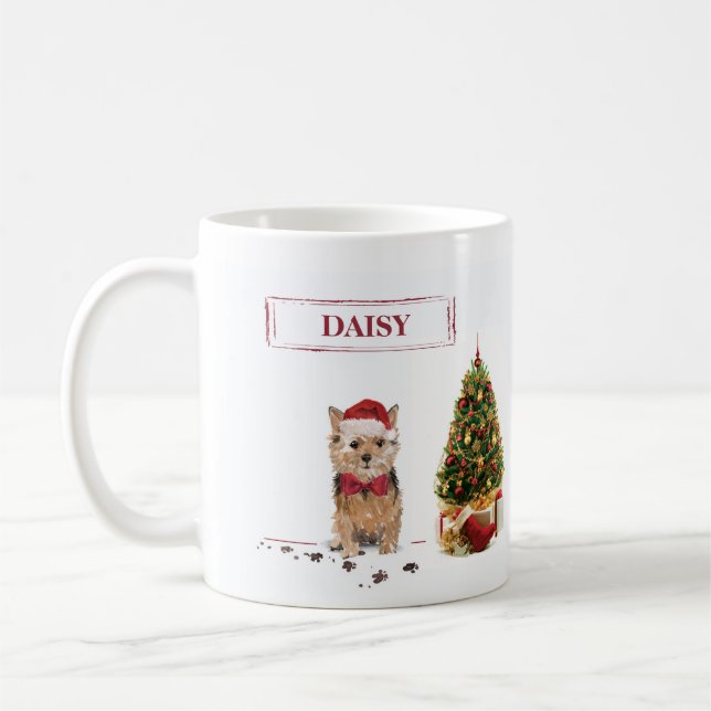 Taza De Café Navidades divertidos de Norfolk Terrier con árbol (Izquierda)