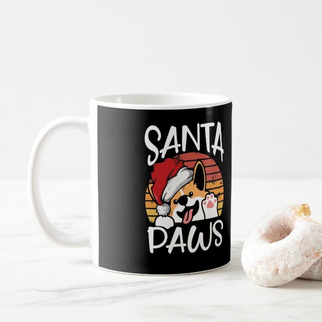 Taza De Café Navidades divertidos de Santa Dog Paws (Con donut)