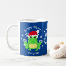 Taza De Café Navidades divertidos Frog Santa Hat Novedad Azul